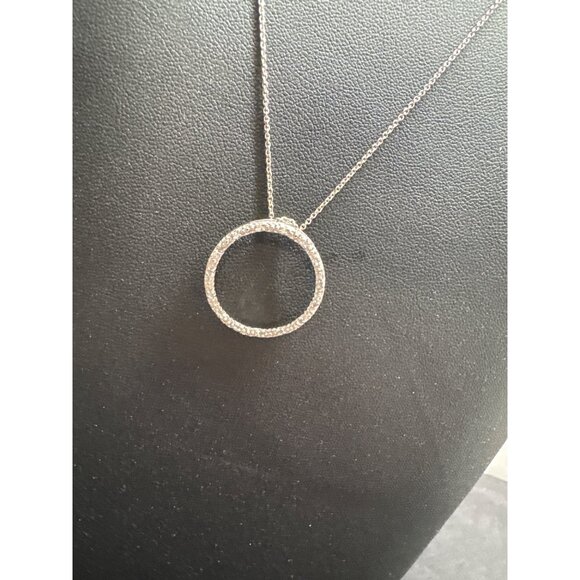 Sterling Silver Circle Pendant Necklace With Cubic Zirconia Accents 925 Italy 17 - Picture 2 of 7